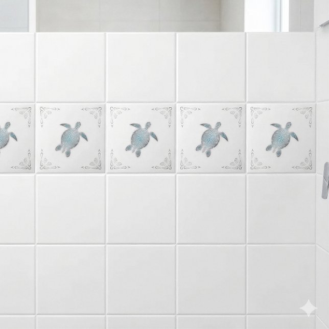 Silver Sea Turtle White Coastal  Tile (Creator Uploaded)