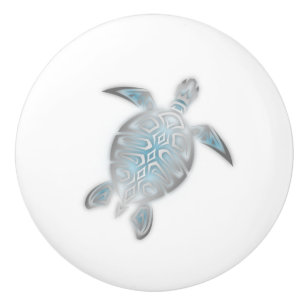 Silver Sea Turtle  White Nautical Ceramic Knob