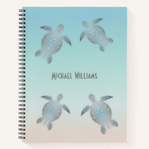 Silver Sea Turtles Beach Style Personalize Notebook
