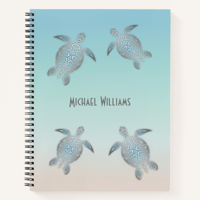 Silver Sea Turtles Beach Style Personalize Notebook (Front)