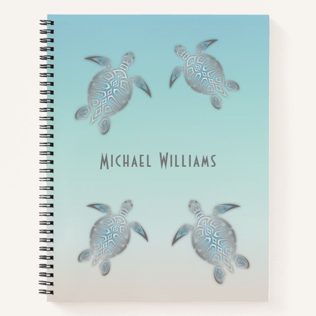 Silver Sea Turtles Beach Style Personalize Notebook (Front)