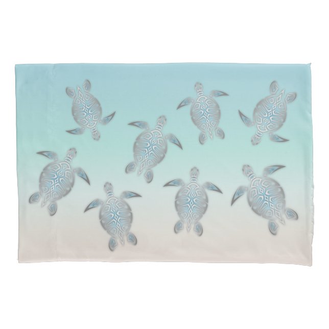 Silver Sea Turtles Beach Style Pillowcase (Front)
