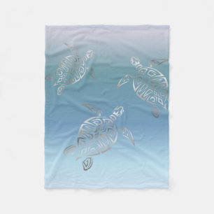 Silver Sea Turtles Blue Gradient Animal Fleece Blanket