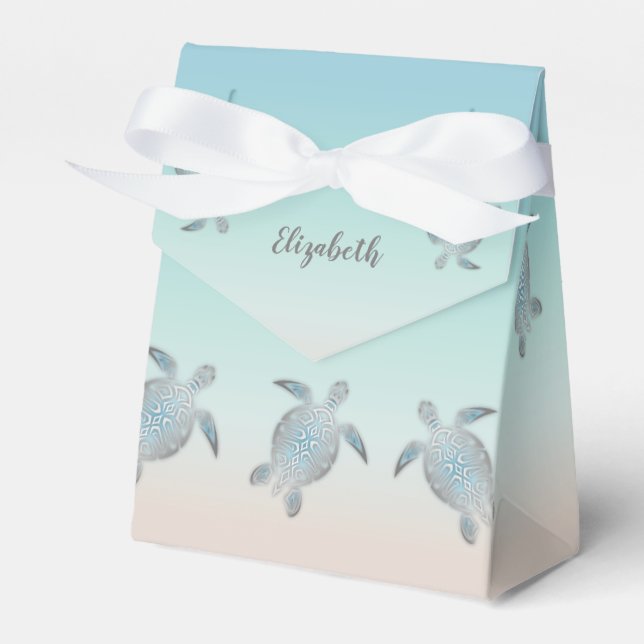 Silver Sea Turtles Custom Birthday Favour Box (Front Side)