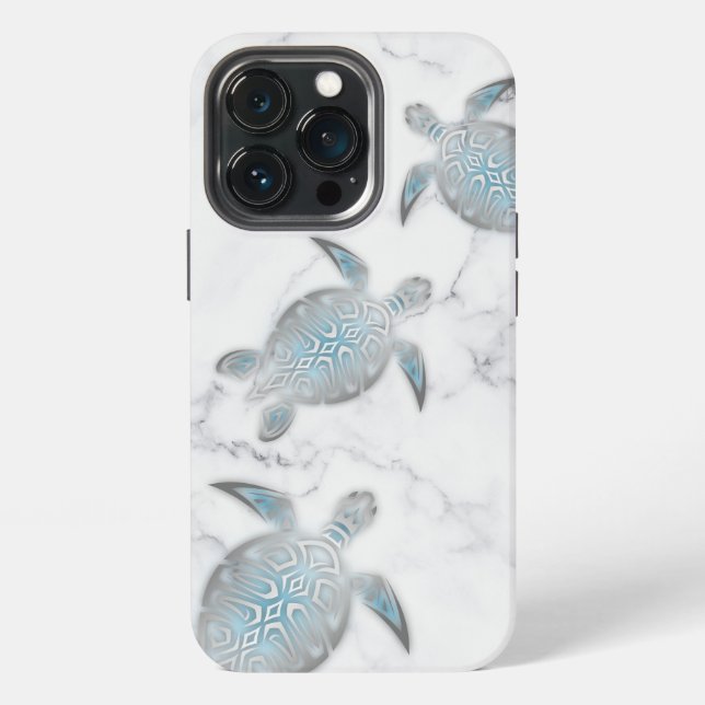 Silver Sea Turtles Grey Marble  iPhone Case (Back)