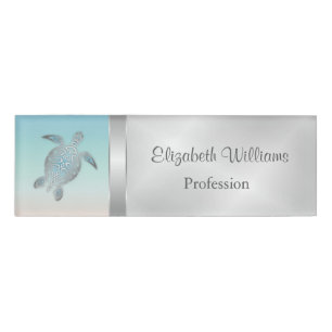 Silver Sea Turtles Modern Name Tag