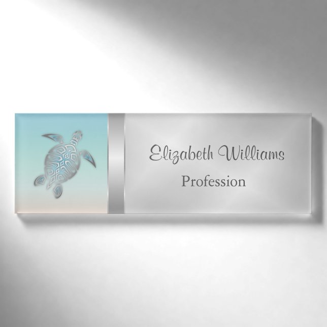 Silver Sea Turtles Modern Name Tag (Front)