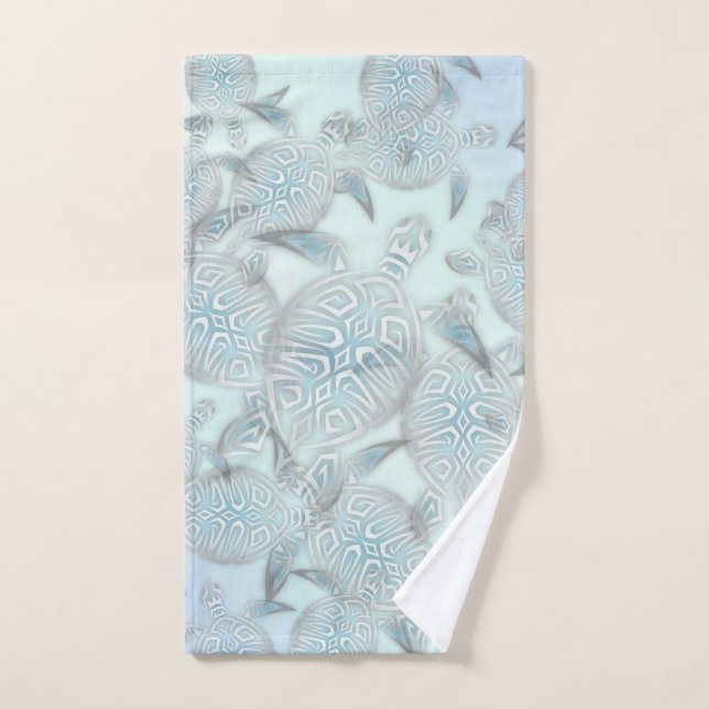 Silver Sea Turtles Purple Pattern Hand Towel (Hand Towel)
