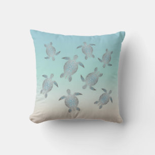 Silver Sea Turtles Turquoise Beachstyle Maritime Throw Pillow