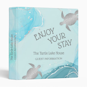 Silver Sea Turtles Turquoise Coastal Custom 3 Ring Binder