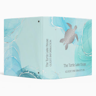 Silver Sea Turtles Turquoise Coastal Custom 3 Ring Binder