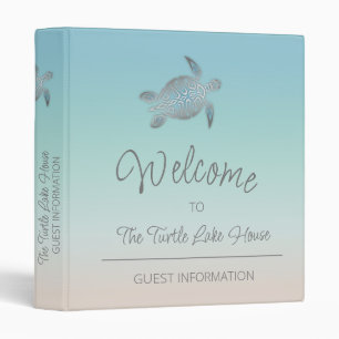 Silver Sea Turtles Turquoise Coastal Custom 3 Ring Binder