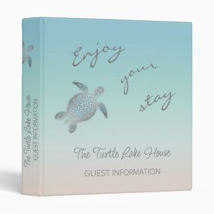 Silver Sea Turtles Turquoise Coastal Custom 3 Ring Binder