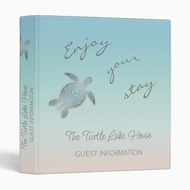 Silver Sea Turtles Turquoise Coastal Custom 3 Ring Binder (Front/Spine)