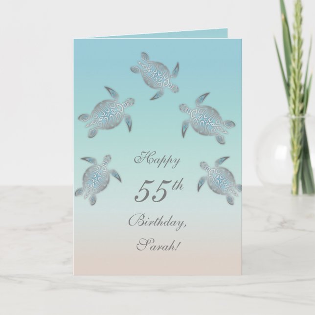 Silver Sea Turtles Turquoise Custom Birthday Card (Front)