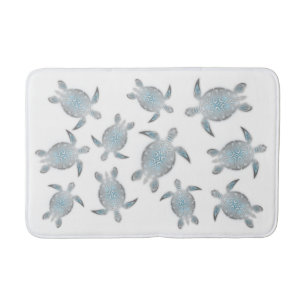 Silver Sea Turtles White Bath Mat
