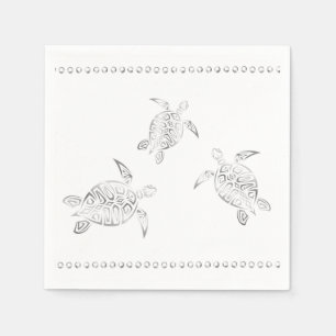 Silver Sea Turtles White Coastal Napkin