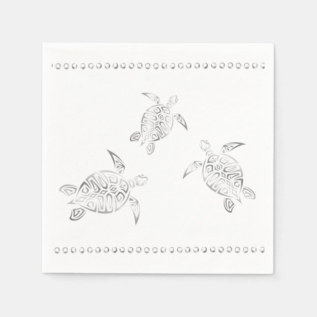 Silver Sea Turtles White Coastal Napkin (Front)