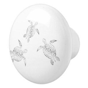 Silver Sea Turtles White Tribal Ceramic Knob