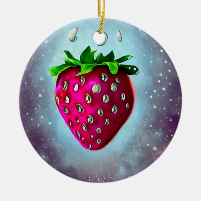Silver Seed Strawberry Ceramic Ornament (Front)