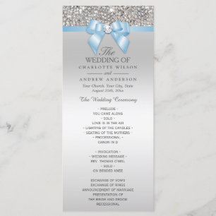 Silver Sequin Baby Blue Bow Wedding Program