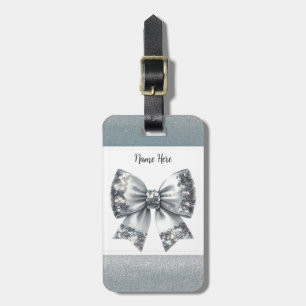 Silver Sequin Bow Silver Glitter Luggage Tag