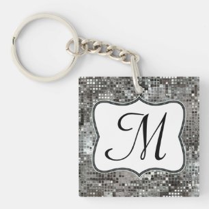 Silver Sequin Dazzle Glitz Glam Disco Key Chain