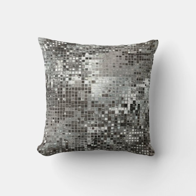 Silver Sequin Dazzle Glitz Glam Throw Couch Pillow (Front)