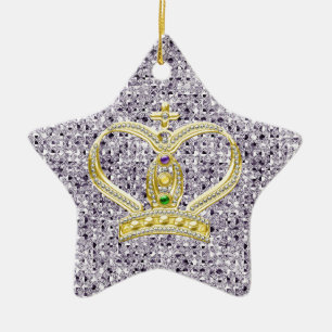Silver Sequin Effect Mardi Gras Ornament w/ Crowns