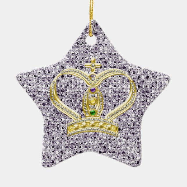 Silver Sequin Effect Mardi Gras Ornament w/ Crowns (Front)