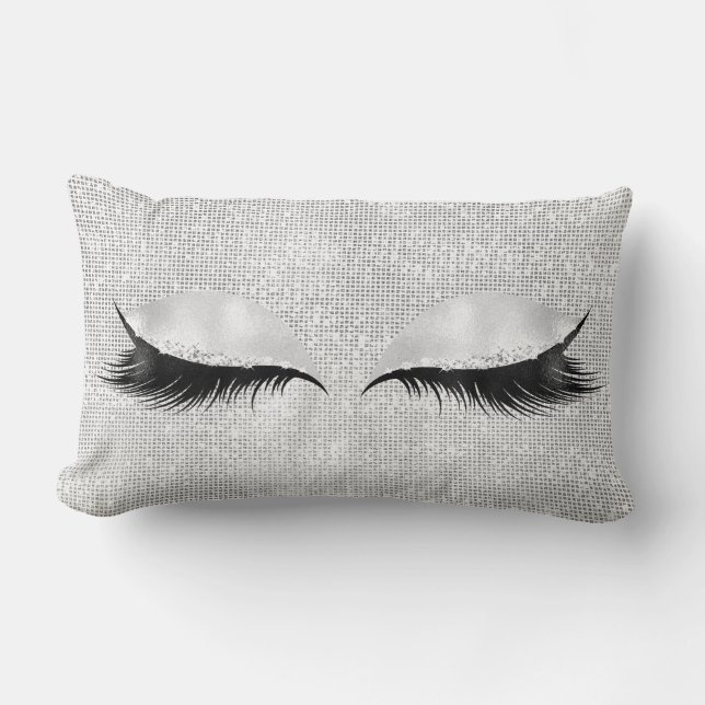 Silver Sequin Glitter Black Glam Makeup Lashes1 Lumbar Pillow (Front)