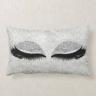 Silver Sequin Glitter Black Grey Makeup Lashes 1 Lumbar Pillow