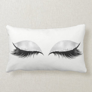 Silver Sequin Glitter Black Grey Makeup Lashes Lumbar Pillow