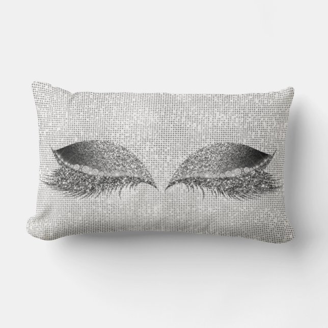Silver Sequin Glitter Black Grey Makeup Lashes Lumbar Pillow (Front)