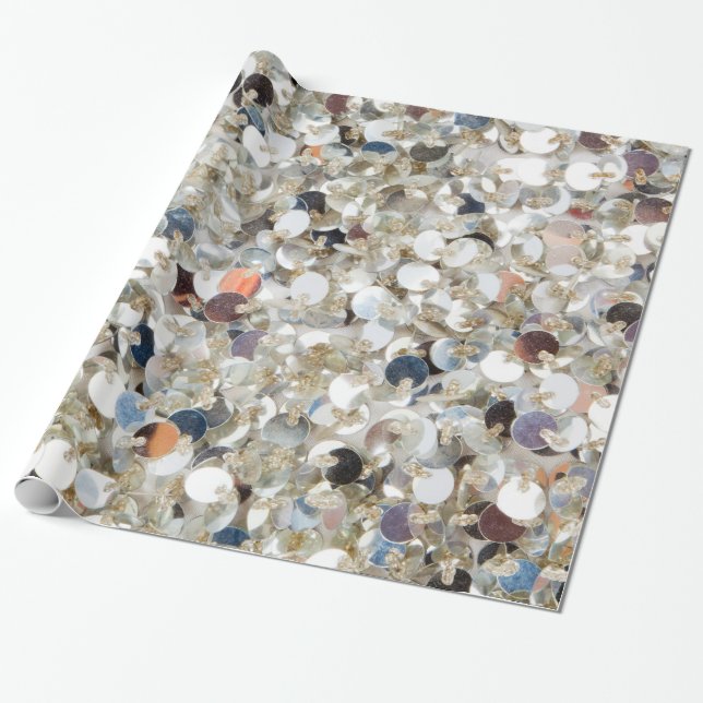Silver Sequin Glitter Glam Glamour Wrapping Paper (Unrolled)