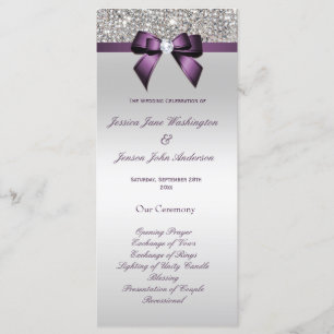 Silver Sequin Purple Bow Wedding Program