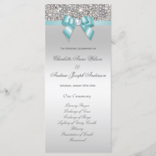 Silver Sequin Teal Bow Wedding Program