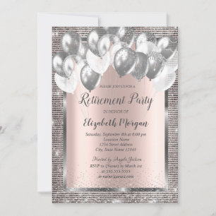 Silver Sequins Balloons Rose Gold Retirement Invitation