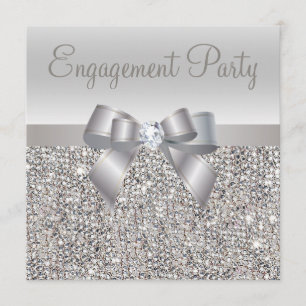 Silver Sequins, Bow & Diamond Engagement Party Invitation