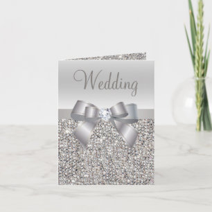 Silver Sequins, Bow & Diamond Wedding Invites