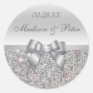 Silver Sequins Bow Wedding Favour Stickers