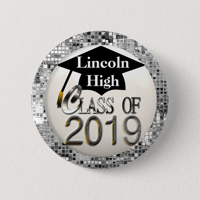 Silver Sequins Class Of 2019 Graduation Button (Front)