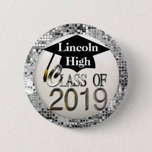 Silver Sequins Class Of 2019 Graduation Button