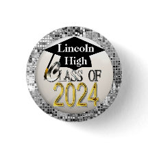 Silver Sequins Class Of 2024 Graduation Button