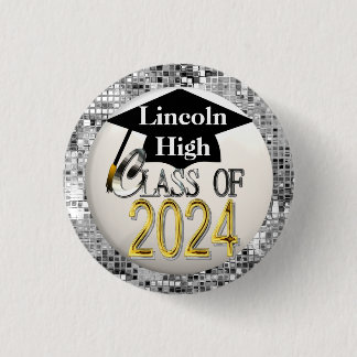 Silver Sequins Class Of 2024 Graduation Button