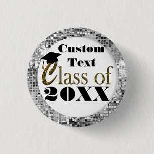 Silver Sequins Class Of 20XX Graduation Button