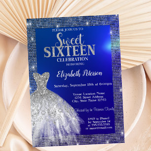 Silver Sequins,Dress Blue Sweet 16 Invitation