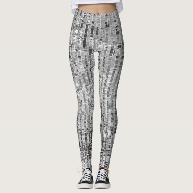 Silver sequins, glamourous seamless background. leggings (Front)