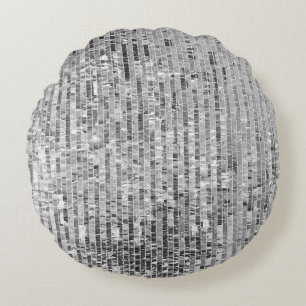 Silver sequins, glamourous seamless background. round pillow