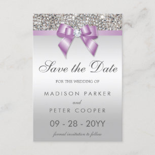 Silver Sequins Lilac Bow Save The Date Wedding